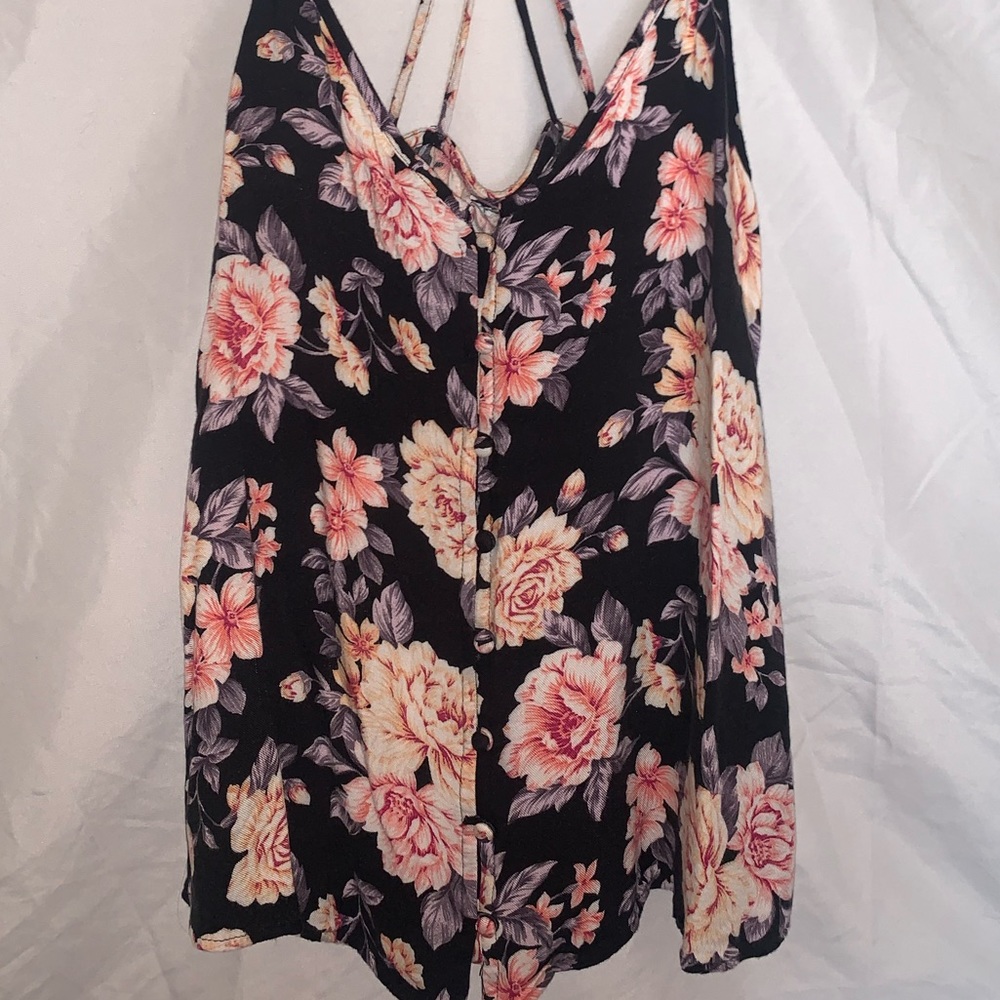 Black floral strappy back tank